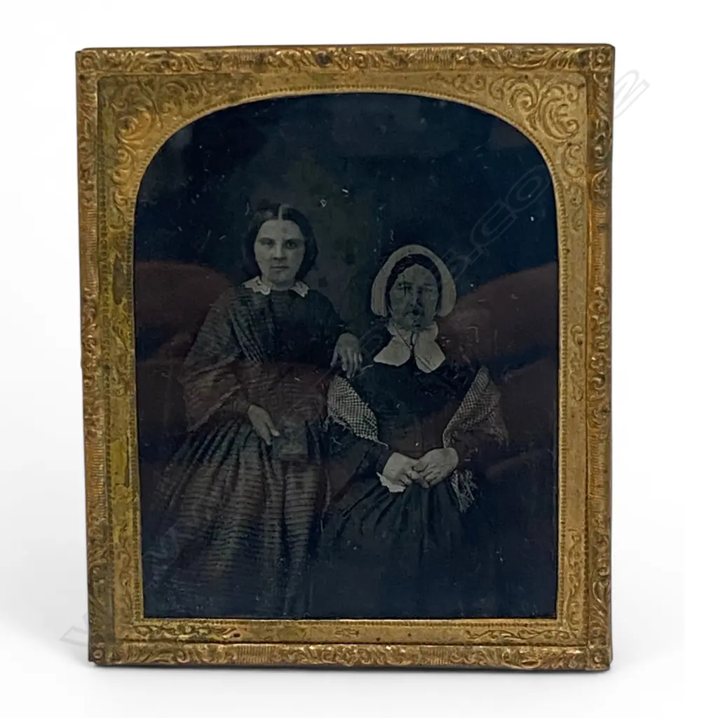 Gilt framed and matted ambrotype - two women, Image 1++